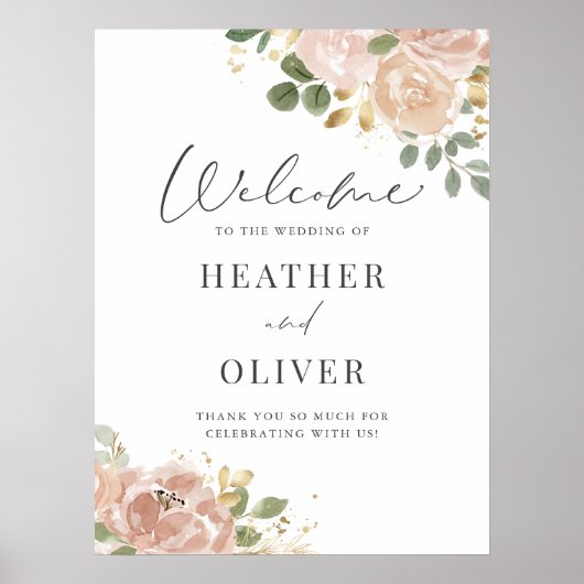 Boho Waterverf Mauve Peach Bloemen Huwelijk Poster (Voorkant)
