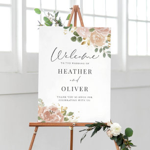 Boho Waterverf Mauve Peach Bloemen Huwelijk Poster