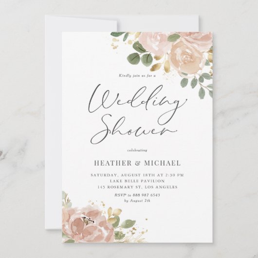 Boho Waterverf Mauve Peach Bloemen Trouwdouche Kaart (Voorkant)