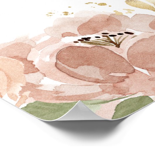 Boho Waterverf Mauve Peach Bloemen Trouwdouche Poster (Hoek)