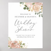 Boho Waterverf Mauve Peach Bloemen Trouwdouche Poster (Voorkant)
