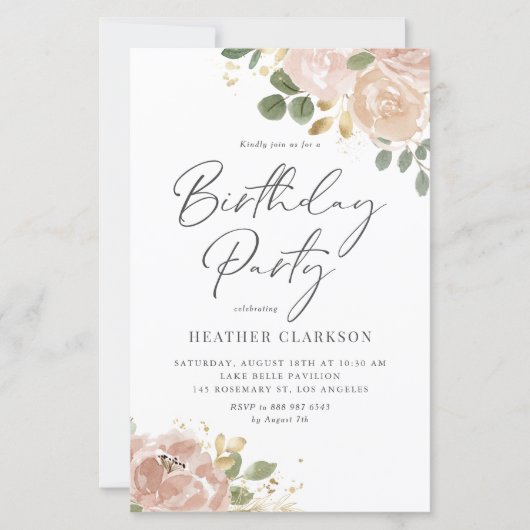 Boho Waterverf Mauve Peach Bloemen Verjaardagsfees (Voorkant)