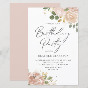 Boho Waterverf Mauve Peach Bloemen Verjaardagsfees