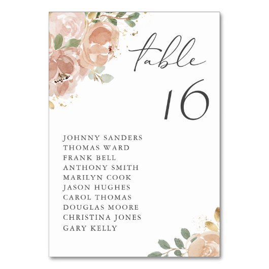 Boho Waterverf Mauve Peach Bloemen Zitplaatsen Kaart (Voorkant)