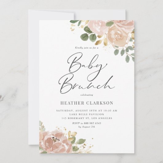 Boho Waterverf Mauve Peach Flowers Baby Brunch Kaart (Voorkant)