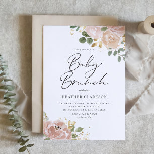 Boho Waterverf Mauve Peach Flowers Baby Brunch Kaart
