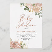 Boho Waterverf Mauve Peach Flowers Baby shower Folie Uitnodiging (Voorkant)