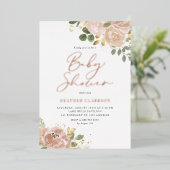 Boho Waterverf Mauve Peach Flowers Baby shower Folie Uitnodiging (Staand Voorkant)