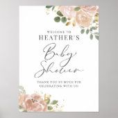 Boho Waterverf Mauve Peach Flowers Baby shower Poster (Voorkant)