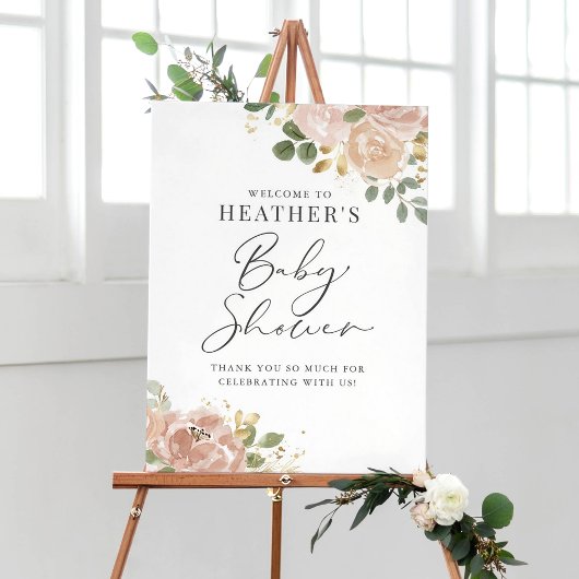 Boho Waterverf Mauve Peach Flowers Baby shower Poster