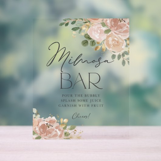 Boho Waterverf Mauve Peach Flowers Mimosa Bar Acryl Bord (Neutraal)