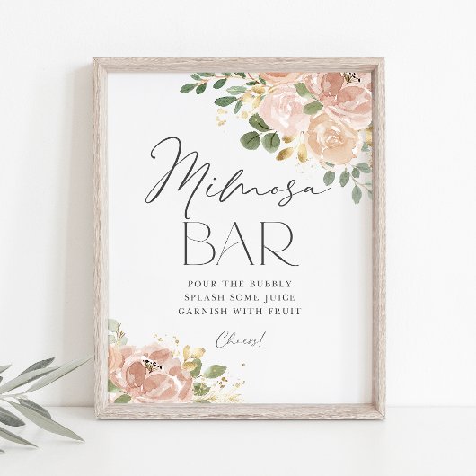 Boho Waterverf Mauve Peach Flowers Mimosa Bar Poster