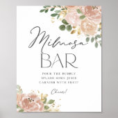 Boho Waterverf Mauve Peach Flowers Mimosa Bar Poster (Voorkant)