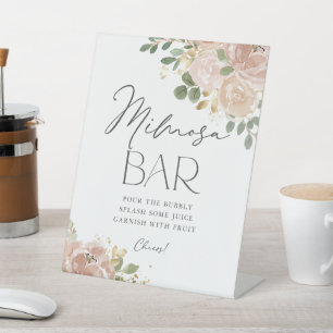 Boho Waterverf Mauve Peach Flowers Mimosa Bar Reclamebord Met Voetstuk