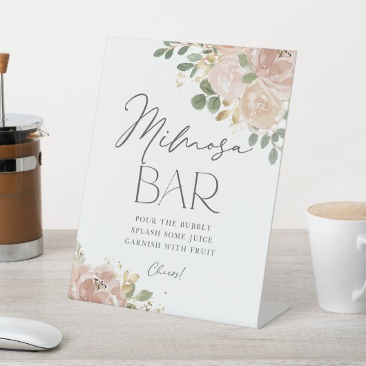 Boho Waterverf Mauve Peach Flowers Mimosa Bar Reclamebord Met Voetstuk (Insitu)