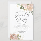 Boho Waterverf Mauve Peach Flowers Sweet 16 Party (Voorkant)