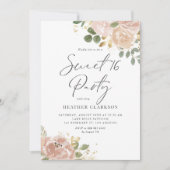 Boho Waterverf Mauve Peach Flowers Sweet 16 Party Kaart (Voorkant)