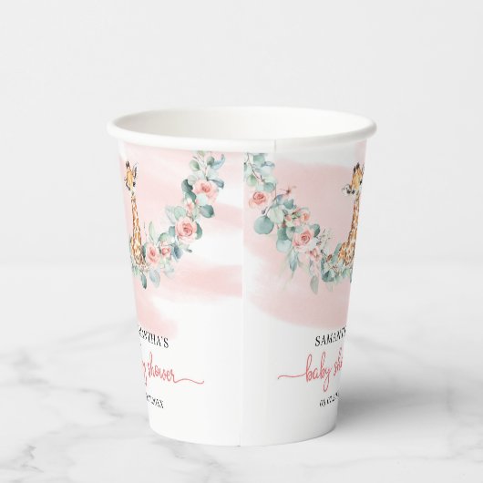 Boho waterverf meisje giraffe eucalyptus roze roze papieren bekers (Rechts)