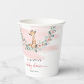Boho waterverf meisje giraffe eucalyptus roze roze papieren bekers (Voorkant)