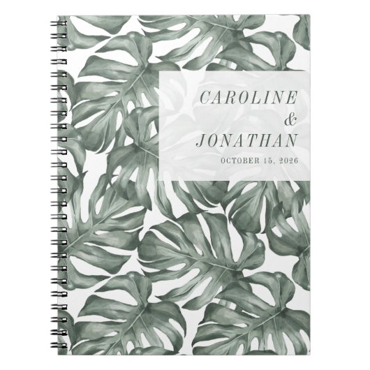 Boho Waterverf Monstera Plant Aangepast huwelijk Notitieboek (Voorkant)