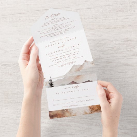 Boho Waterverf Mountain All In One Uitnodiging (Afscheurbaar)