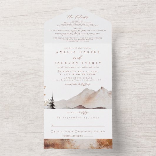 Boho Waterverf Mountain All In One Uitnodiging (Binnen)