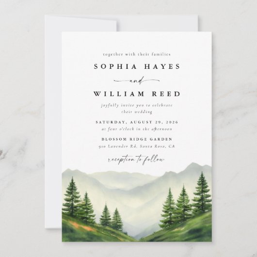 Boho Waterverf Mountain bruiloft Kaart (Voorkant)