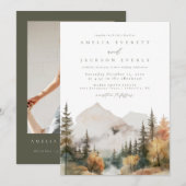 Boho Waterverf Mountain bruiloft uitnodiging (Voorkant / Achterkant)
