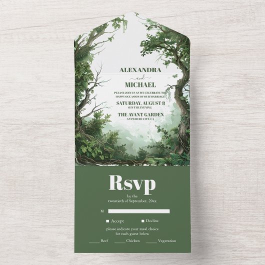 Boho Waterverf Mountain Wildflower bruiloft All In One Uitnodiging (Binnen)