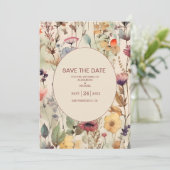 Boho Waterverf Muted Tones Wildbloemen Save The Date (Staand voorkant)