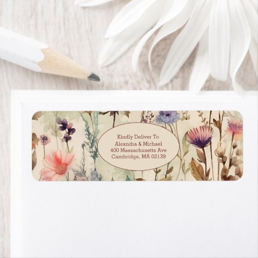 Boho Waterverf Muted Tones Wildflower Wedding Etiket (Insitu)