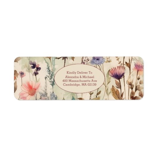 Boho Waterverf Muted Tones Wildflower Wedding Etiket (Voorkant)