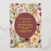 Boho Waterverf Muted Tones Wildflower Wedding Folie Uitnodiging (Voorkant)