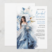 Boho waterverf navy en witte bloem bruidsjurk kaart (Voorkant / Achterkant)
