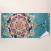 Boho Waterverf Nebula Gouden Bloem Mandala Yogi Strandlaken (Voorkant)