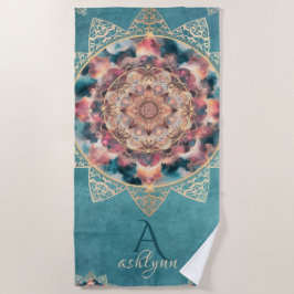 Boho Waterverf Nebula Gouden Bloem Mandala Yogi Strandlaken