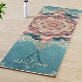Boho Waterverf Nebula Gouden Bloem Mandala Yogi Yogamat