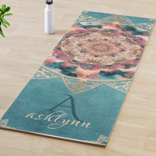 Boho Waterverf Nebula Gouden Bloem Mandala Yogi Yogamat
