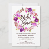 Boho Waterverf Paars Floral Wreath Vrijgezellenfee Kaart (Voorkant)