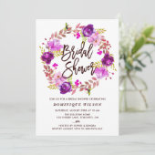 Boho Waterverf Paars Floral Wreath Vrijgezellenfee Kaart (Staand voorkant)