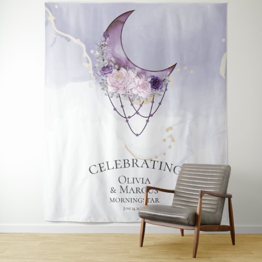 Boho Waterverf Paars Hemels Wandkleed (In situ)