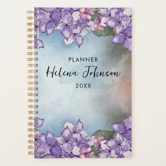 Boho Waterverf Paarse Lavendel Hydrangea Frame Planner (Voorkant)