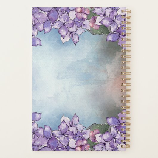 Boho Waterverf Paarse Lavendel Hydrangea Frame Planner (Achterkant)