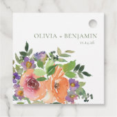 Boho Waterverf Paarse Sinaasappel Bloemen Trouwnam Bedankjes Labels (Achterkant)