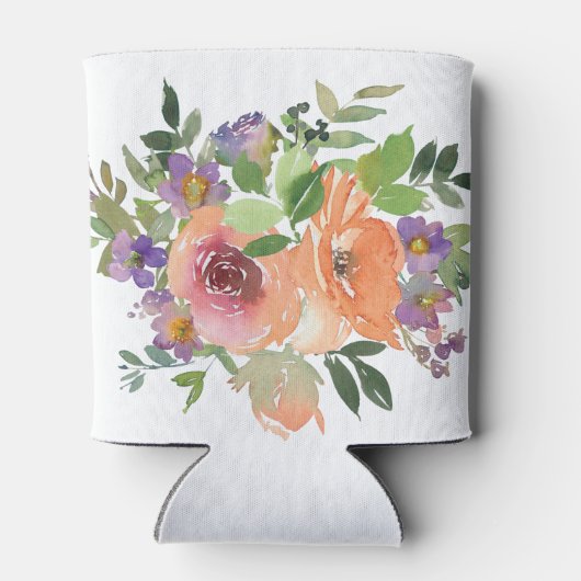 Boho Waterverf Paarse Sinaasappel Bloemen Trouwnam Blikjeskoeler (Achterkant)