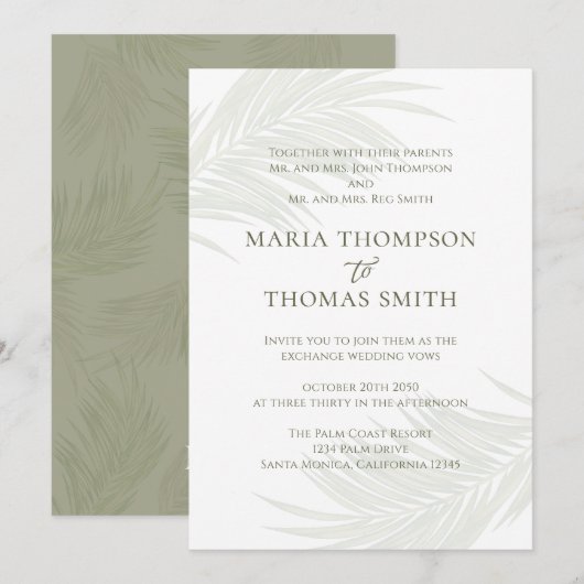 Boho Waterverf Palm Leaves Elegant Wedding Kaart (Voorkant / Achterkant)