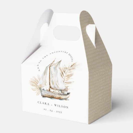 Boho Waterverf Palm zeilboot Zeegezicht Bruiloft Bedankdoosjes (Achterkant)
