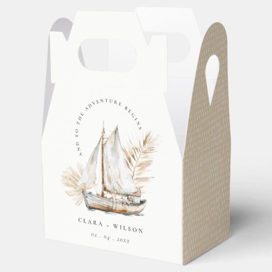Boho Waterverf Palm zeilboot Zeegezicht Bruiloft Bedankdoosjes (Geopend)