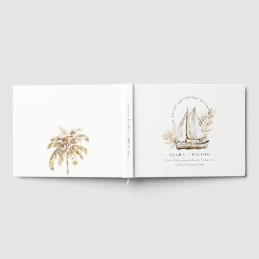 Boho Waterverf Palm zeilboot Zeegezicht Bruiloft Gastenboek (Volledig)