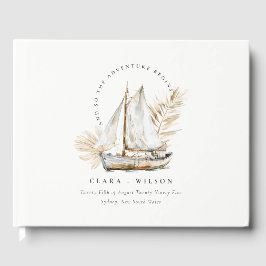 Boho Waterverf Palm zeilboot Zeegezicht Bruiloft Gastenboek